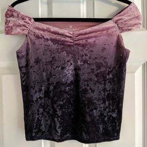 AE Crushed Velvet Ruched Off-The-Shoulder Top - M